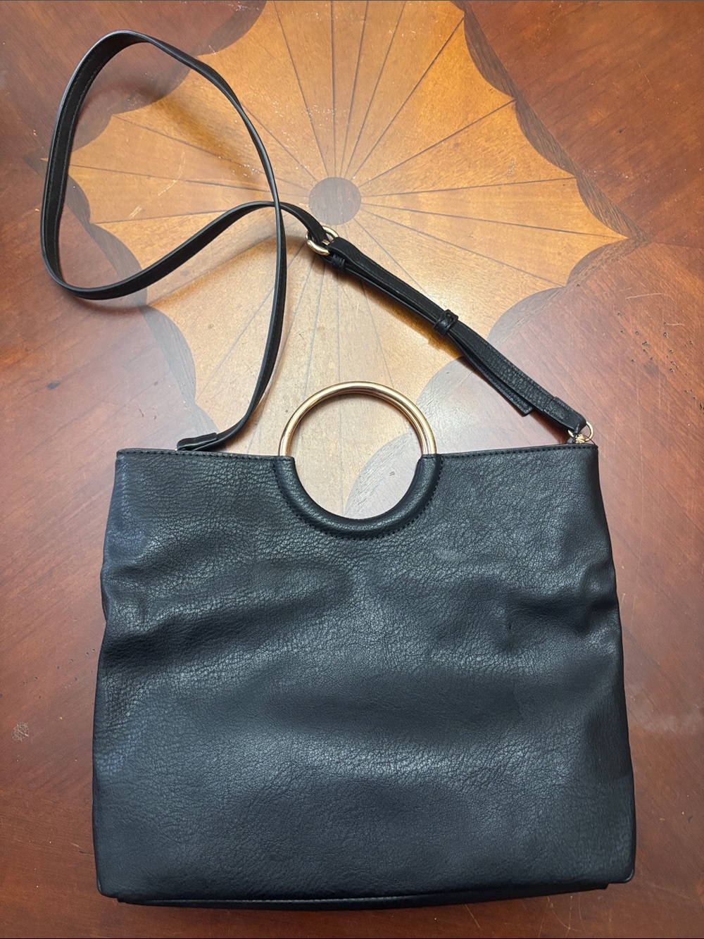 LC Lauren Conrad Black Shoulder Bag with Gold Ring Handles